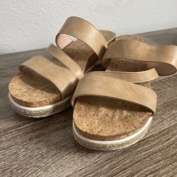 Lauren Blakwell Cindy Tan Cork Platform Sandals Womens 9.5 Slip-On Strappy Shoes - Picture 10 of 11